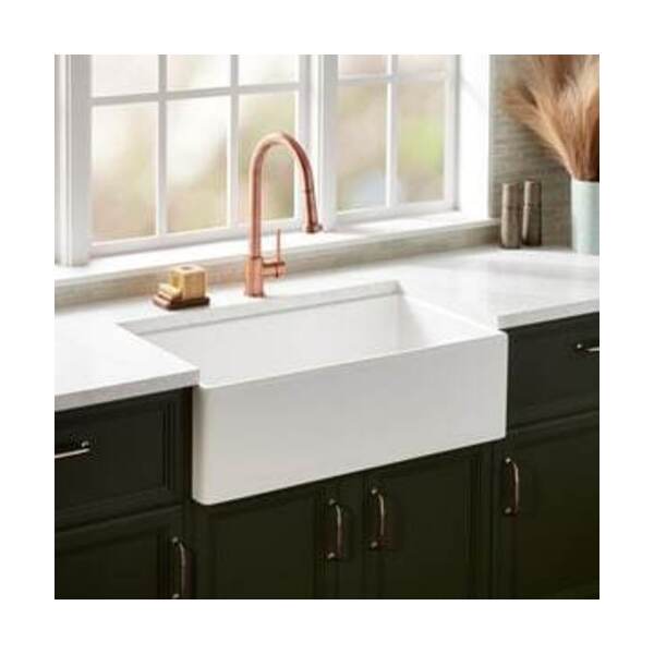 SIGNATURE HARDWARE 36 x 18 in. Fireclay Single Bowl Apron Front Kitchen Sink in White