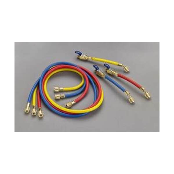 RITCHIE ENGINEERING COMPANY, INC. 60 in. 1/4 in. Hose Set R/Y/B with FlexFlow� Valve 8" from Angle End