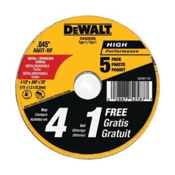 DEWALT 4-1/2X.045X7/8 MTL THIN CUT 5PK