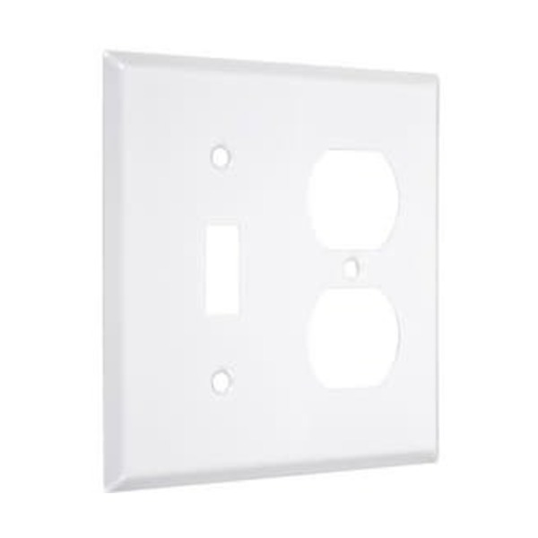 TAYMAC CORPORATION 2-Gang Toggle and Duplex Standard Metal Wall Plate in White Smooth