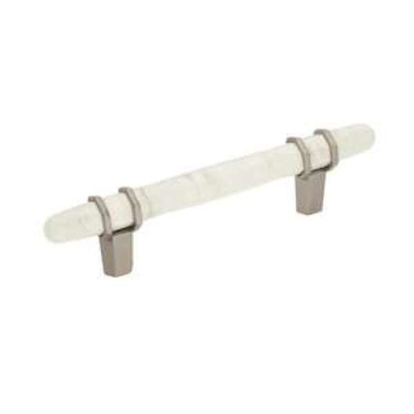 AMEROCK LLC Carrione 3-3/4 in (96 mm) Center-to-Center Marble White/Satin Nickel Cabinet Pull