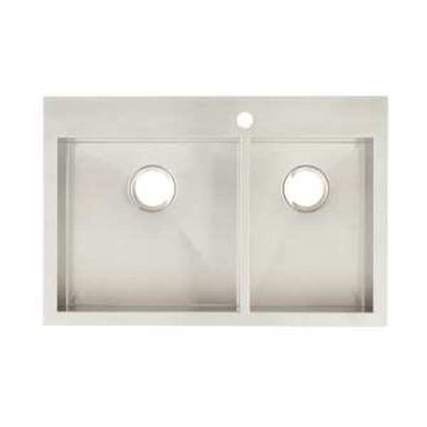 SIGNATURE HARDWARE 33 x 22 in. 1-Hole Stainless Steel Double Bowl Dual Mount Kitchen Sink in Brushed Stainless Steel