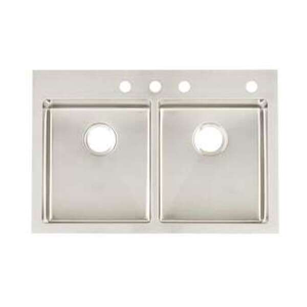 SIGNATURE HARDWARE 33 x 22 in. 4-Hole Stainless Steel Double Bowl Dual Mount Kitchen Sink