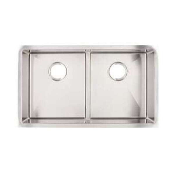 SIGNATURE HARDWARE 32 x 18-1/2 in. No-Hole Double Bowl Undermount Kitchen Sink in Stainless Steel with Nickel