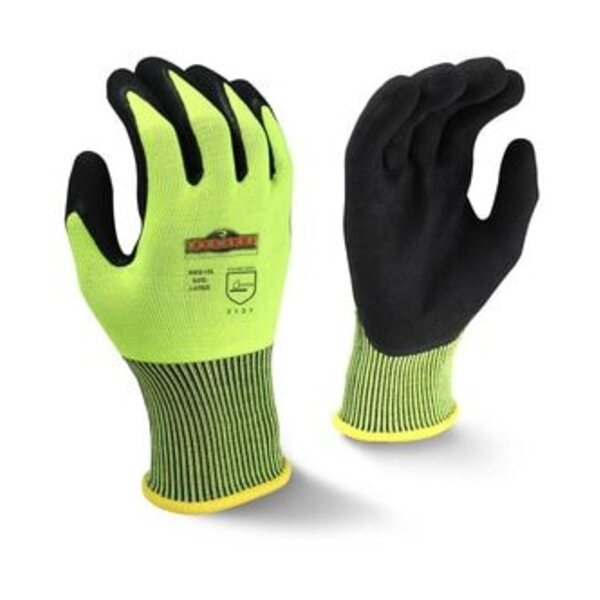 RADIANS INC Size L 15 ga Knit and Dipped Foam Latex Plastic Reusable Gloves in Hi-Viz Green